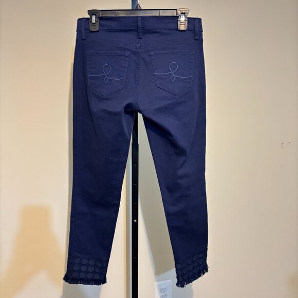 Lilly Pulitzer South Ocean Skinny Crop True Navy Fringe Cuff Pants - Picture 9 of 12